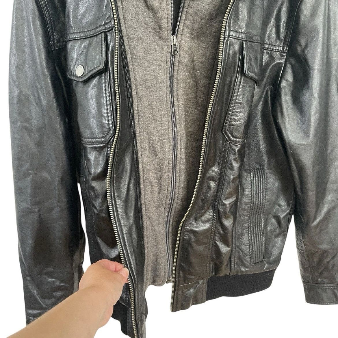 Black Rivet Black Rivet Leather Bomber Jacket w/ Removable Hoodie Medium Size US M / EU 48-50 / 2 - 3 Thumbnail