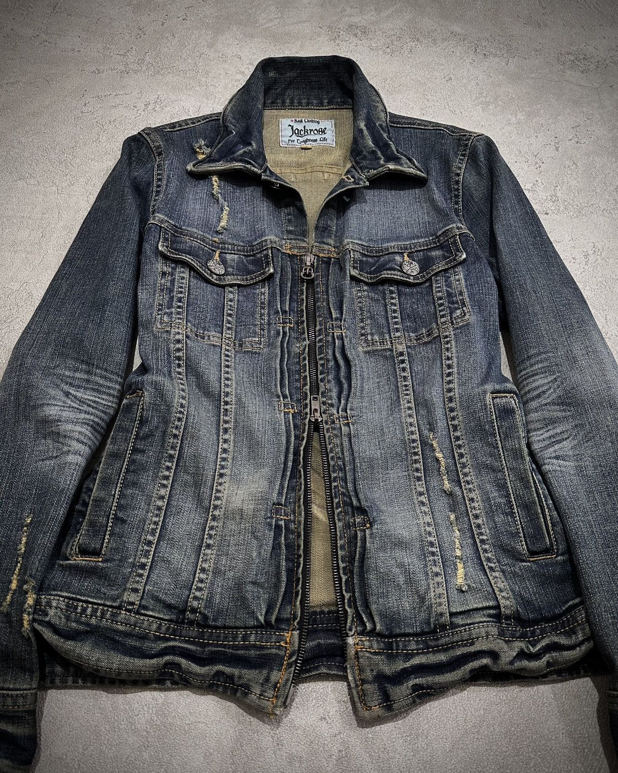 JACKROSE Jackrose Damaged Denim Biker Jacket Size US M / EU 48-50 / 2 - 5 Thumbnail