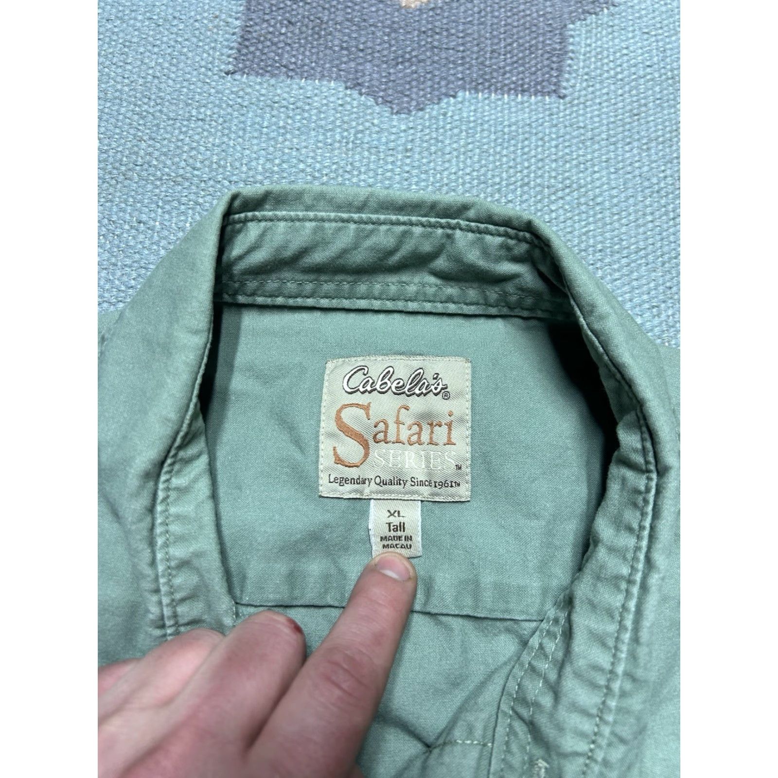Vintage VINTAGE Cabela's Short Sleeve Button Shirt Safari Hiking Fishing Cotton XL Tall Shirt Men's Green Fish Button-Up XL Tall Cotton Green Vintage Size US XL / EU 56 / 4 - 3 Thumbnail