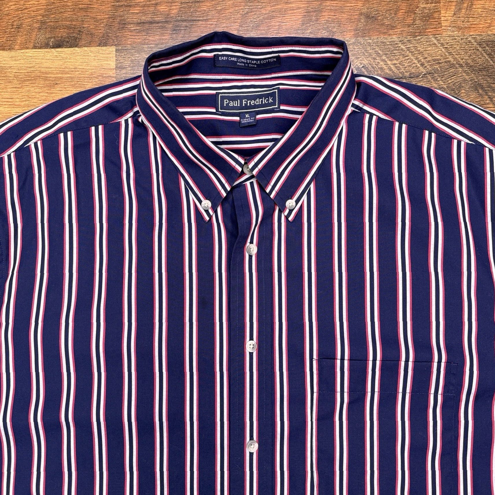 Vintage Paul Fredrick Shirt Mens XL Navy Striped Button-Up Long Sleeve Collared Classic All Seasons Knit Cotton Button-Down Casual Workwear Size US XL / EU 56 / 4 - 5 Thumbnail
