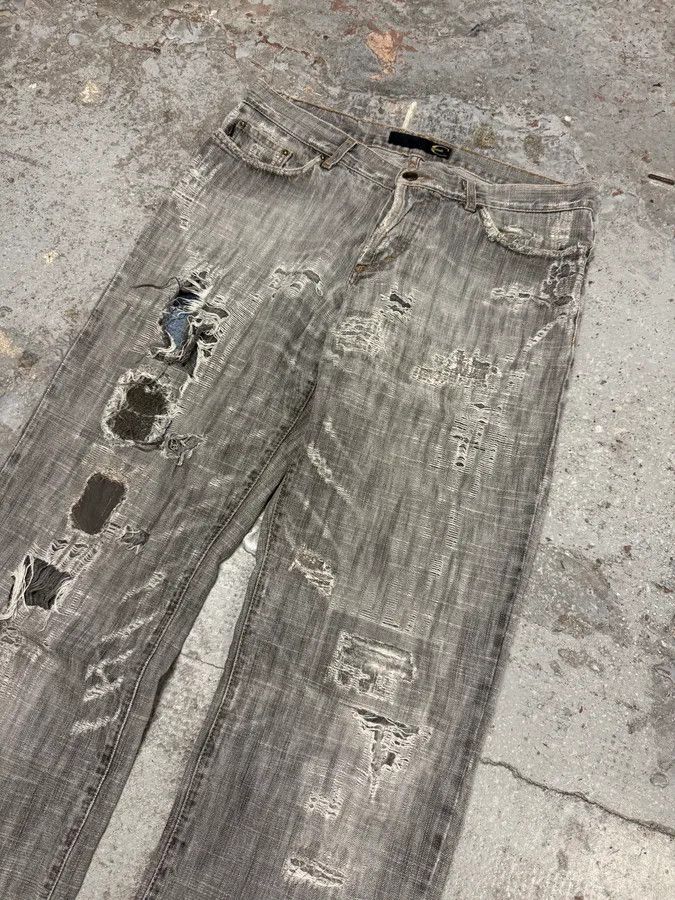 Roberto Cavalli × Vintage 2000s Cavalli Destroyed Grey Denim Jeans Size US 32 / EU 48 - 6 Thumbnail