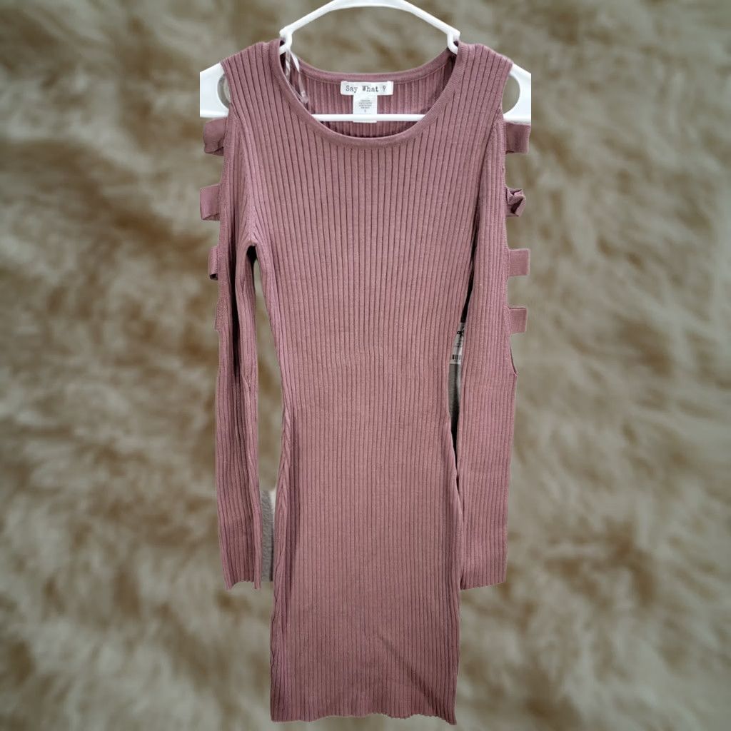 Vintage Say What Pink Ribbed Bodycon Dress Open Sleeve Accent Stretch Sz S Women's NWT Size S / US 4 / IT 40 - 1 Thumbnail