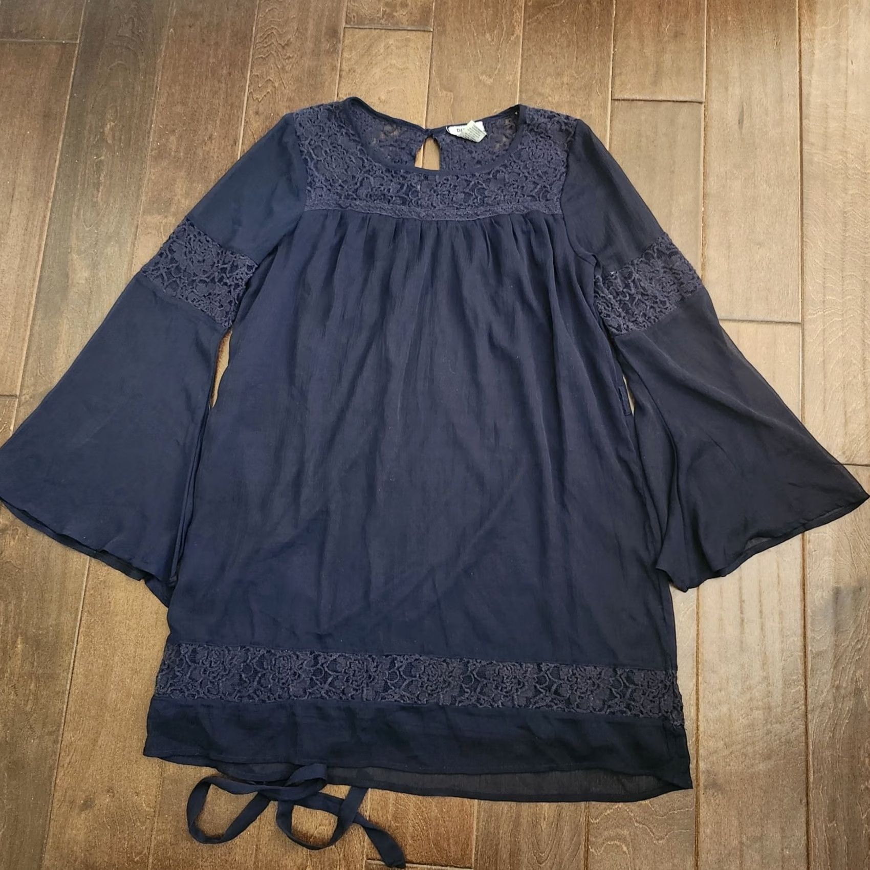 Bell Dizzire Dress Womens Large Black Lace Chiffon Bell Sleeve Grunge A-Line Knee Length Size L / US 10 / IT 46 - 4 Thumbnail