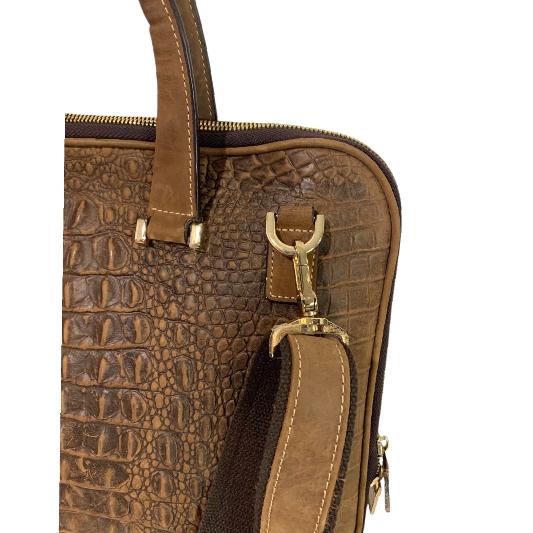 Vintage Genuine Leather Bag Briefcase Brown Crocodile Style Quintessential Size ONE SIZE - 5 Thumbnail