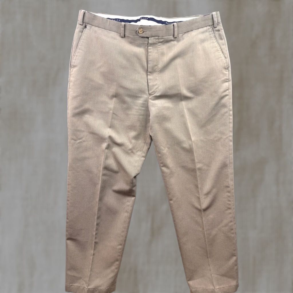 Ralph Lauren Men's Khaki Dress Pants 42 32 Classic Fit Flat Front Beige Cotton Blend Pockets Zip Button