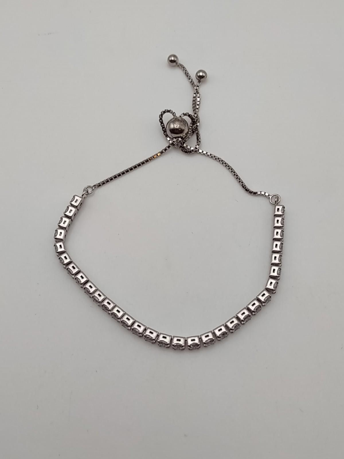 The Unbranded Brand Adjustable Sterling Silver Tennis Bracelet 14K White Gold 4g Size ONE SIZE - 2 Thumbnail