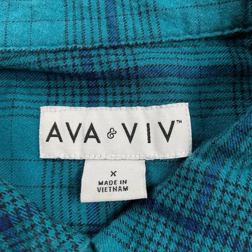 Other Ava & Viv Flannel Top Women's X Plaid Button Up Cotton Blend Size ONE SIZE - 3 Thumbnail