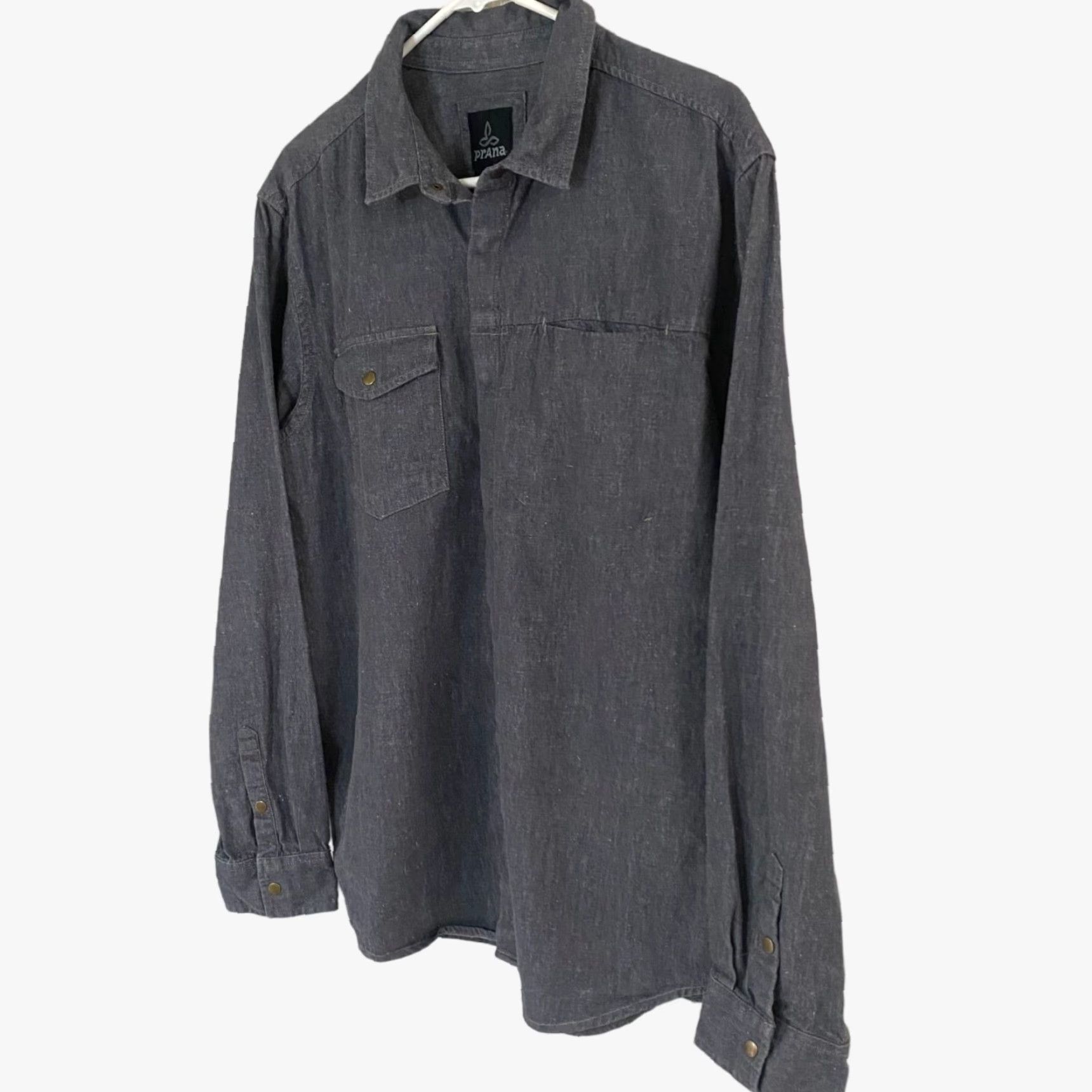 Prana Prana Lenny Overshirt Shirt Mens Large Gray Hemp Blend Snap Closure Button-Up Long Sleeve Size US L / EU 52-54 / 3 - 2 Thumbnail