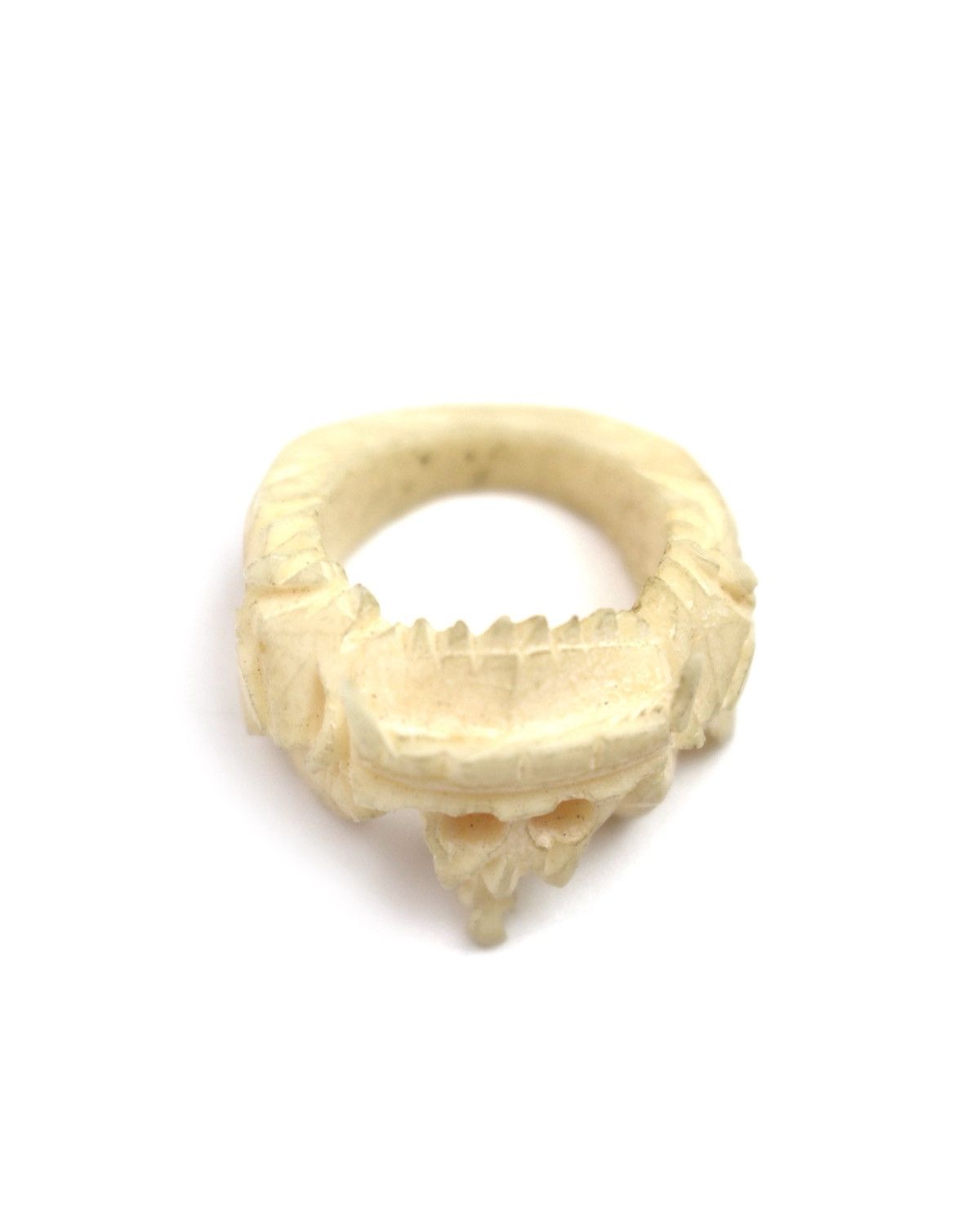 If Six Was Nine 1990S HAND-CARVED FISH BONE SKULL RING Size ONE SIZE - 6 Thumbnail