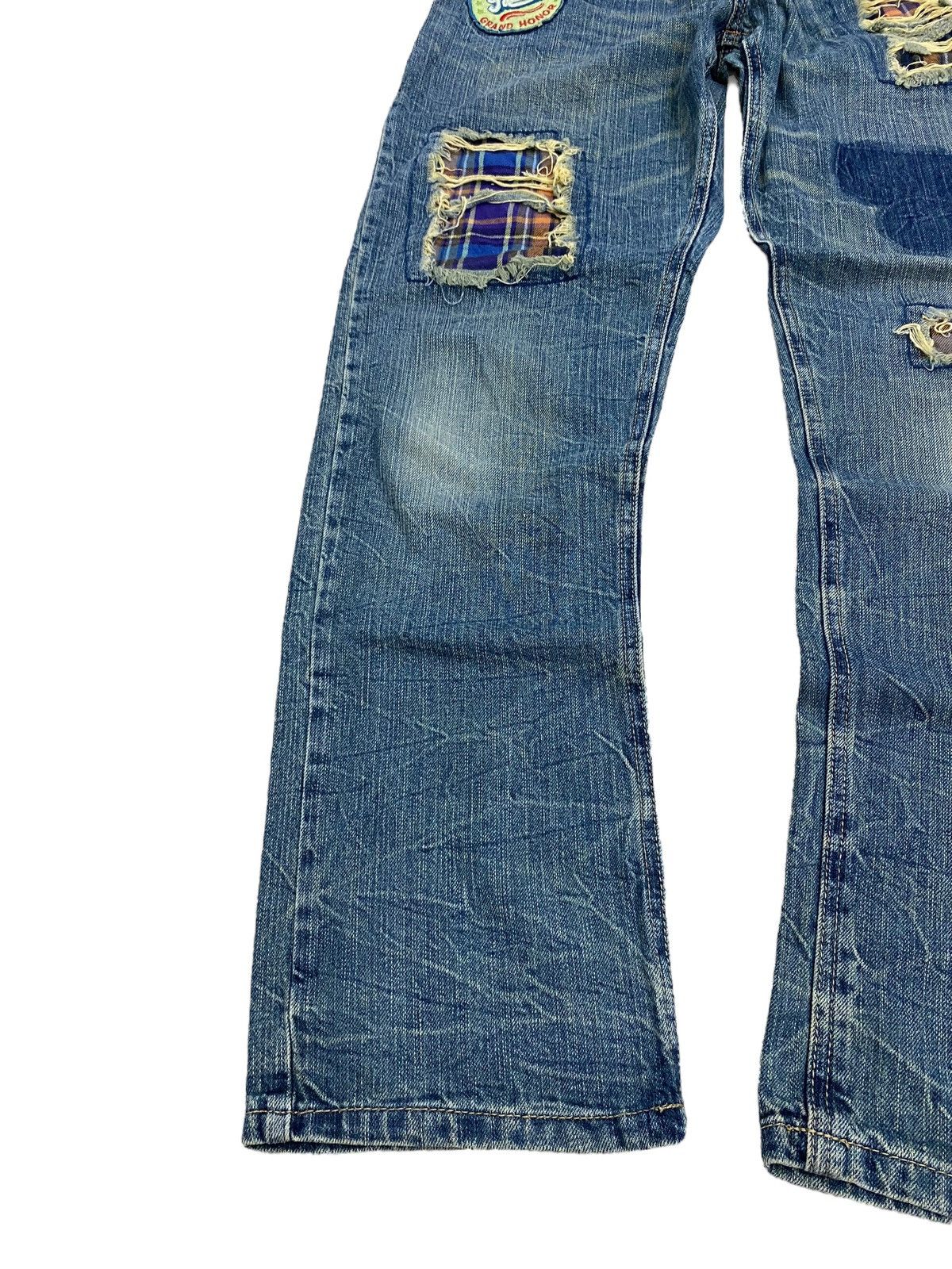 If Six Was Nine × Japanese Brand × Le Grande Bleu (L.G.B.) Grand Honor Denim Patchwork Tartan Distressed Double Waist Size US 31 - 5 Thumbnail