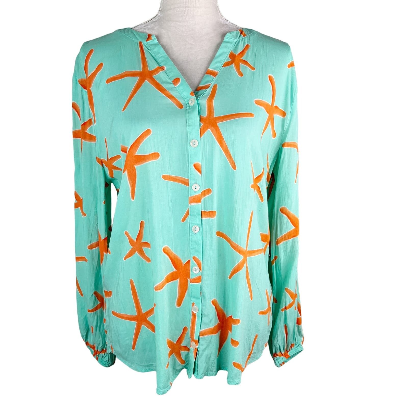 Other Haley and the Hound Starfish Button Down Blouse L Mint Coral Size L / US 10 / IT 46 - 7 Thumbnail