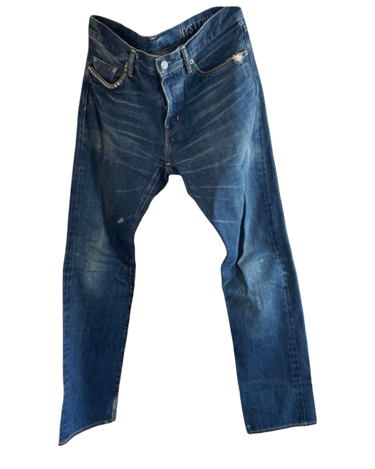 Whiskered Studded Denim Jeans