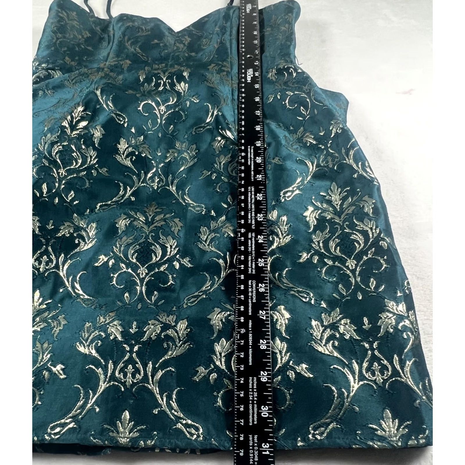 Vintage Altar'd State Dress Womens Small Teal Margolis Metallic Jacquard Mini Bow Back Dress Size S / US 4 / IT 40 - 7 Thumbnail
