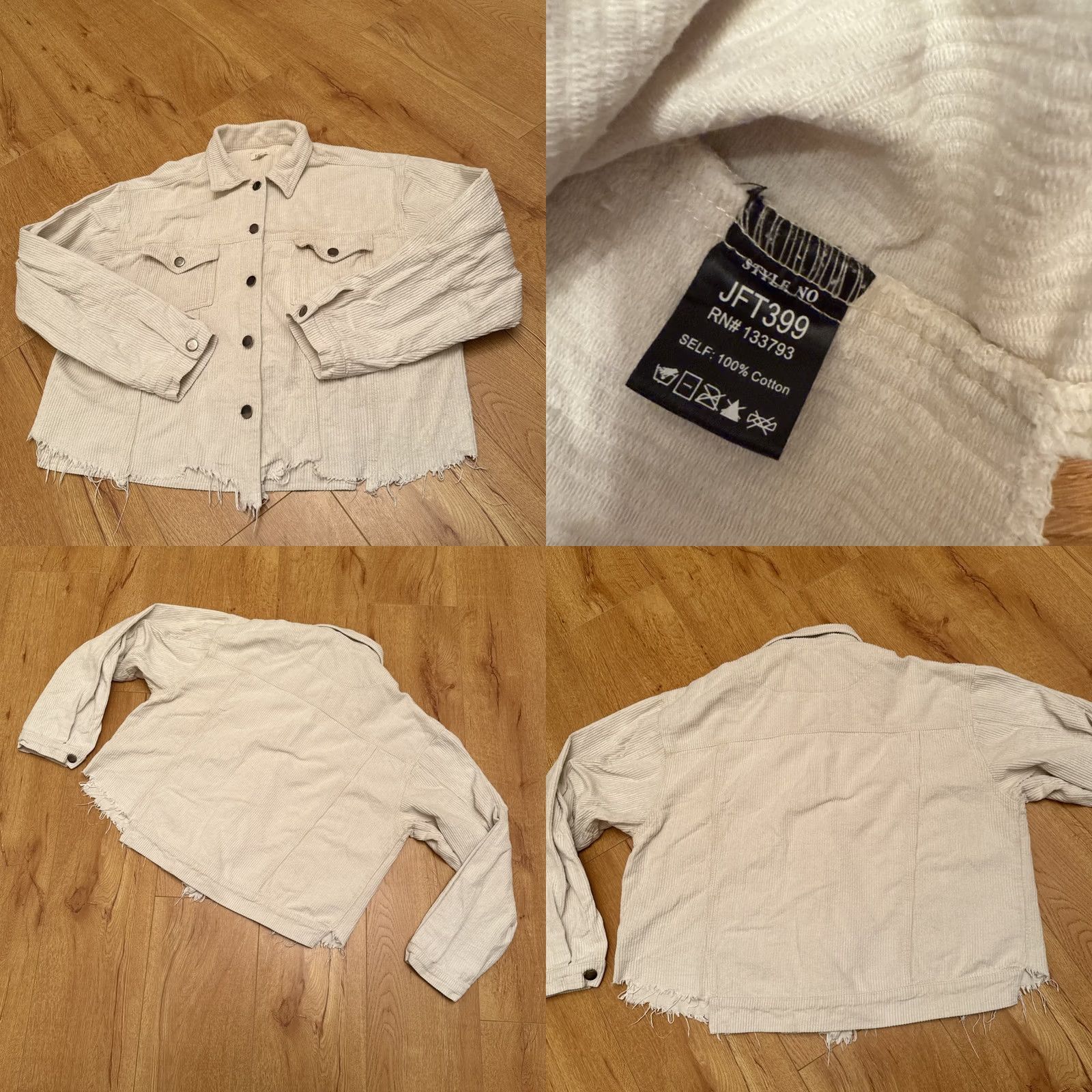 Vintage POL Corduroy Jacket Cropped Button Up Striped Beige Women's Medium Boho Pockets Raw Hem Fall Spring Vintage No Size M / US 6-8 / IT 42-44 - 8 Thumbnail