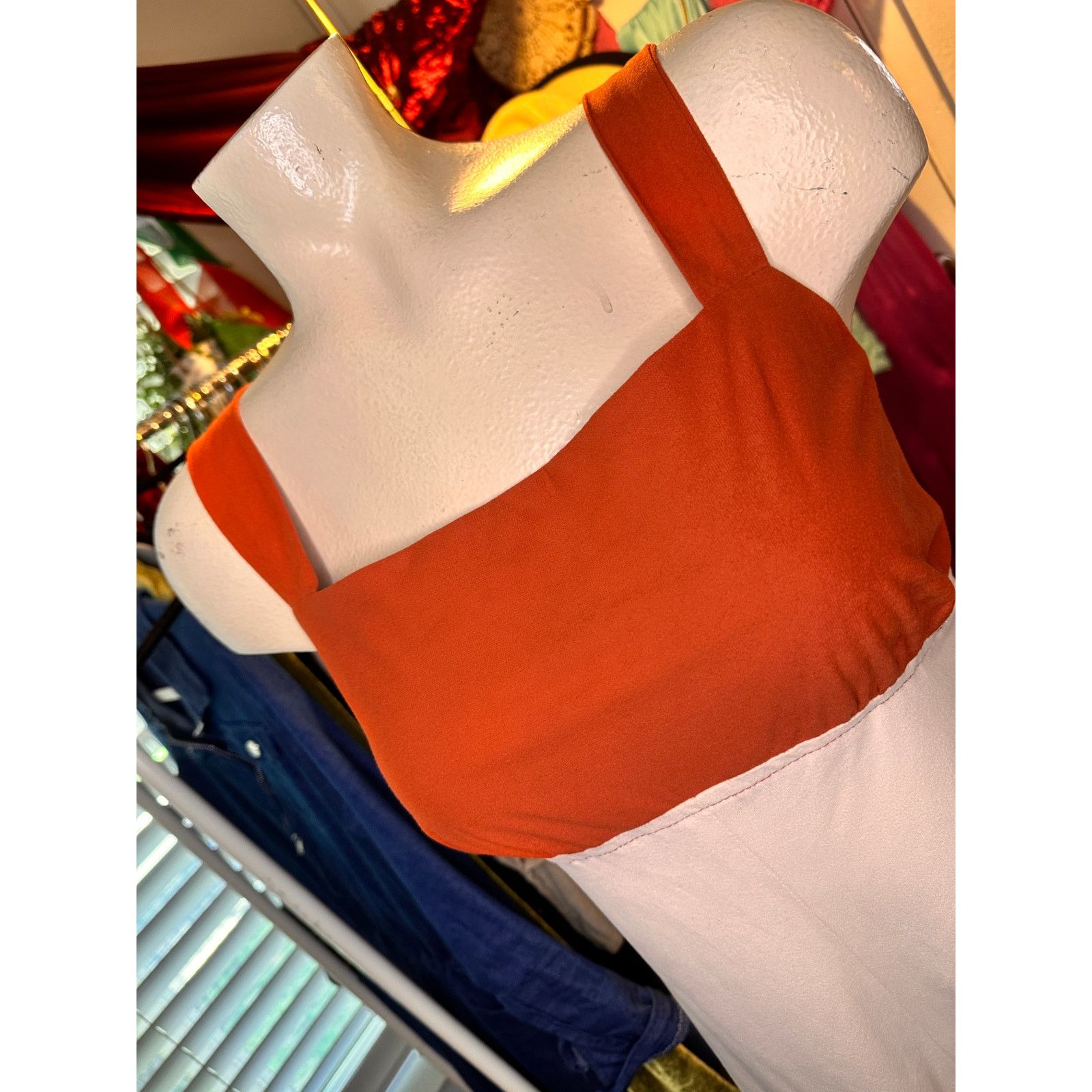 Homemade Retro 1970s Orange and Cream Jumpsuit Size 27" / US 4 / IT 40 - 9 Thumbnail