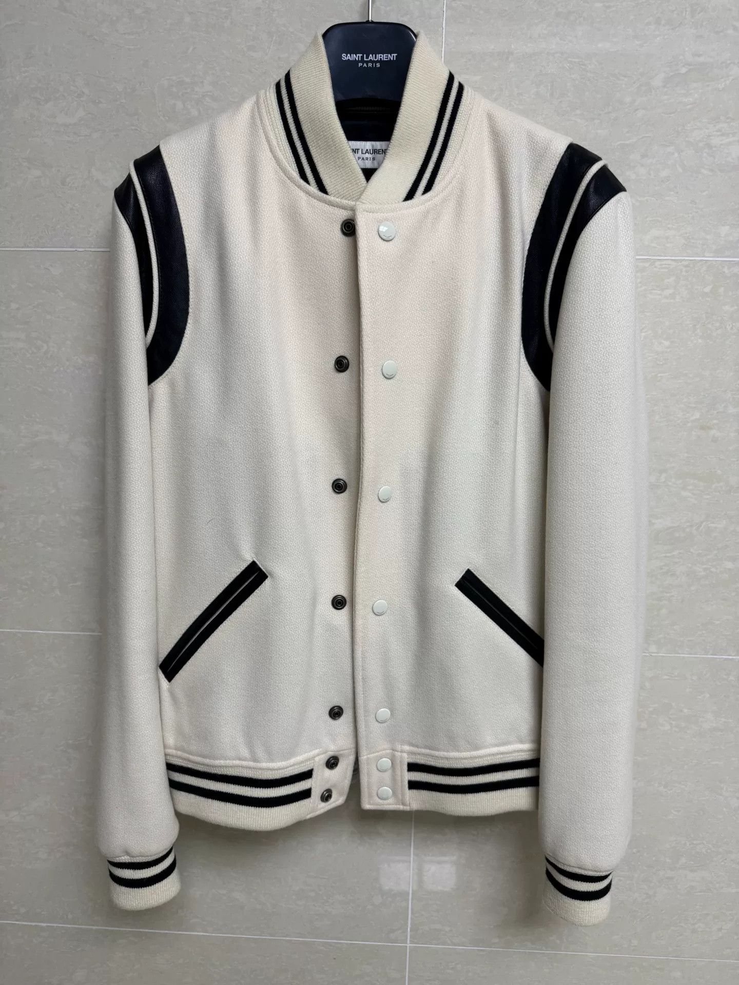 Saint Laurent Paris Saint Laurent Cream Varsity Jacket Size US M / EU 48-50 / 2 - 1 Thumbnail