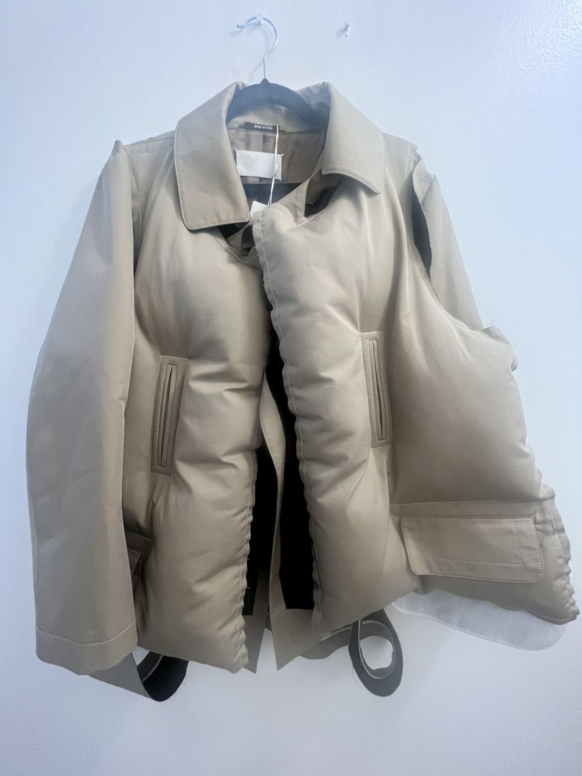 image of Maison Margiela Margiela Cutout Padded Cotton-Gabardine Jacket In Sand in Beige, Men's (Size Medium