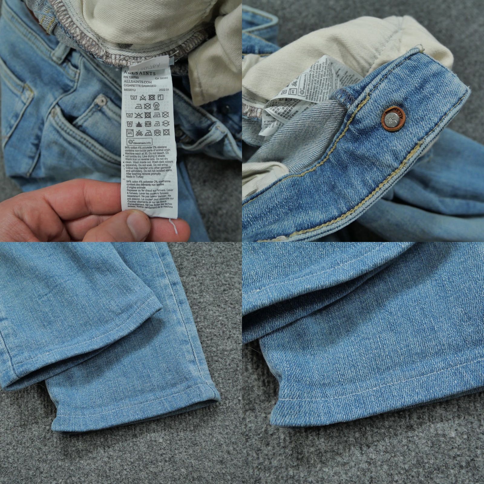 Allsaints AllSaints Jeans Womens 30 Blue Denim Pants Cropped Distressed Button Fly Skinny Regular Size 24" / US 00 / IT 34 - 8 Thumbnail