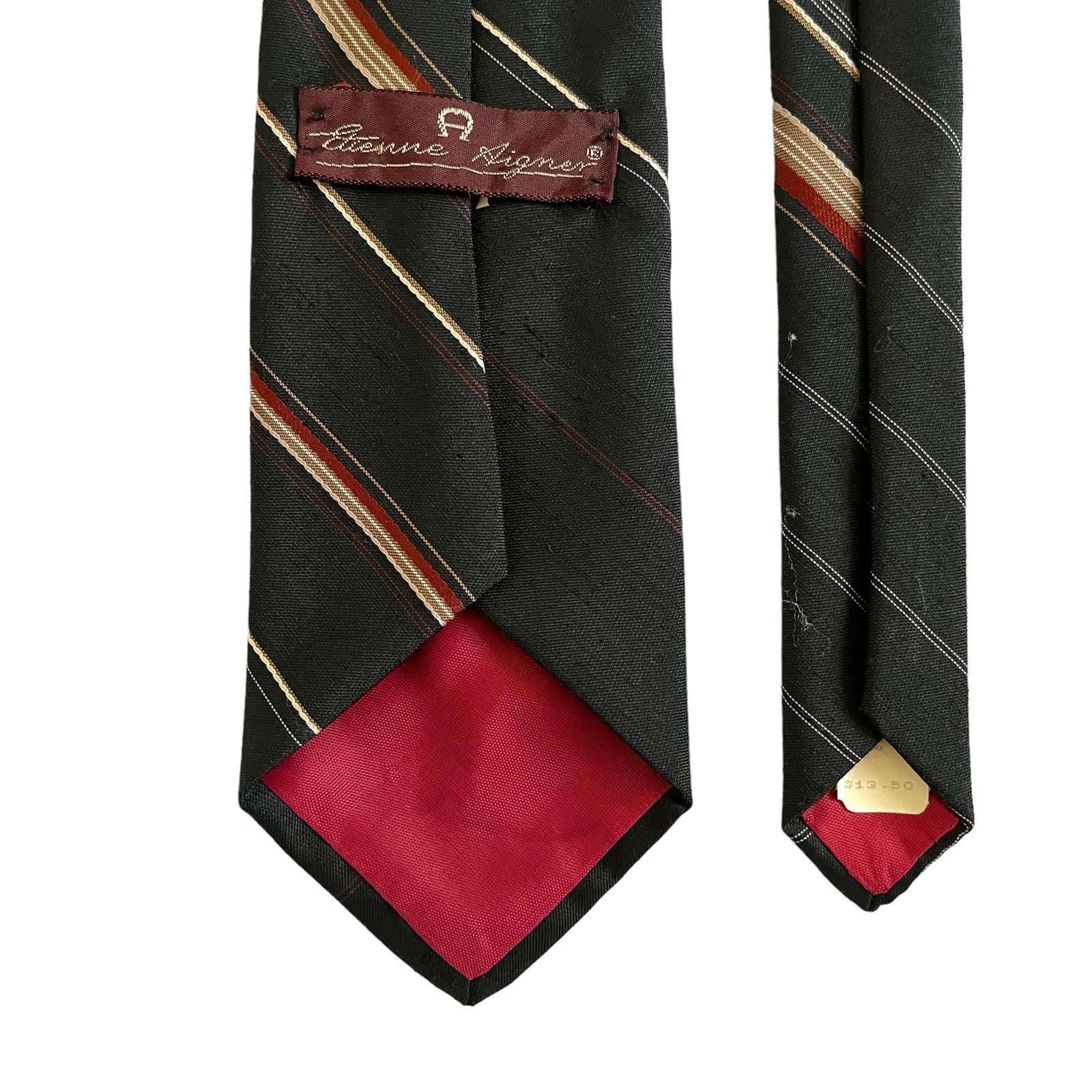 Etienne Aigner × Vintage Vintage Etienne Aigner Black Striped Silk Blend Logo Tie Size ONE SIZE - 4 Thumbnail