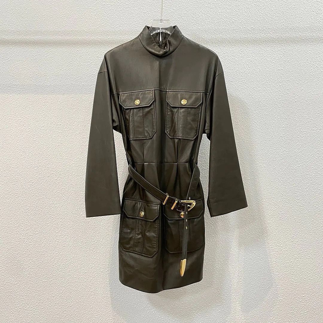 Celine CELINE Lambskin Leather Belted Mini Dress Size 34 Size XS / US 0-2 / IT 36-38 - 1 Thumbnail