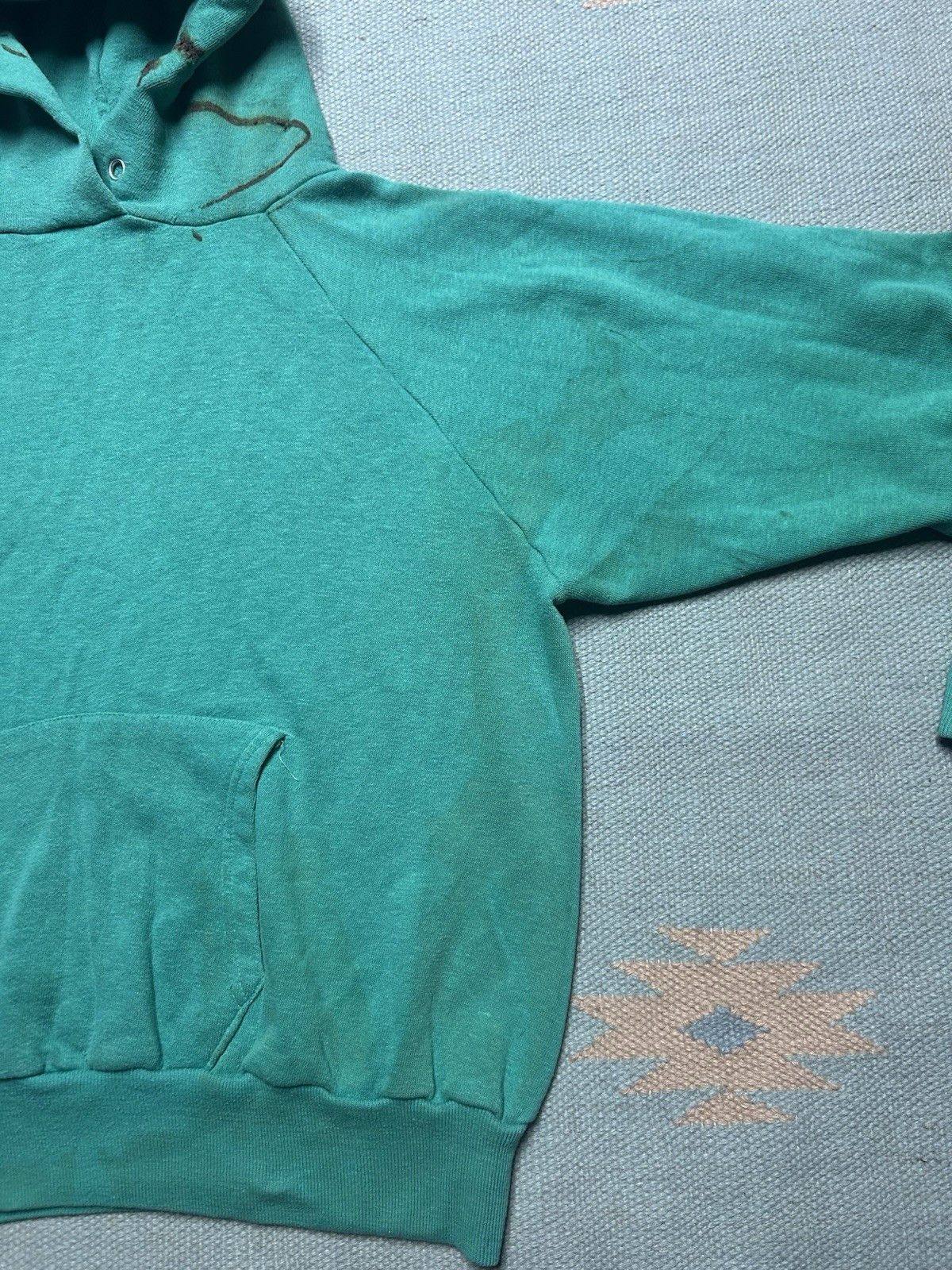 Vintage VTG 70s hoodie sweatshirt blank teal turquoise distressed M Size US M / EU 48-50 / 2 - 3 Thumbnail