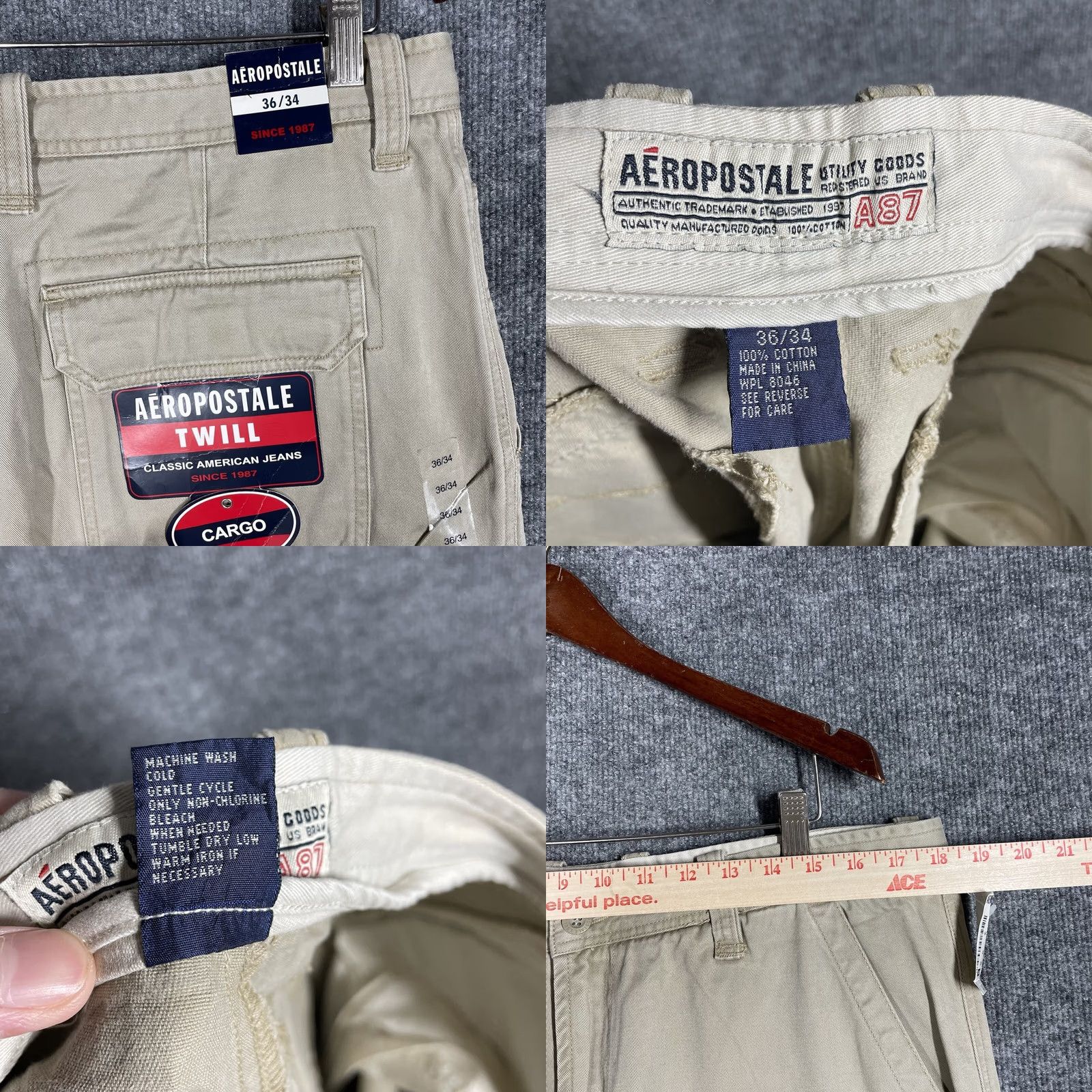 Vintage VINTAGE Aeropostale Cargo Pants Men's 36x32 Beige Heavy Cotton Loose Baggy Y2K Size US 36 / EU 52 - 9 Thumbnail