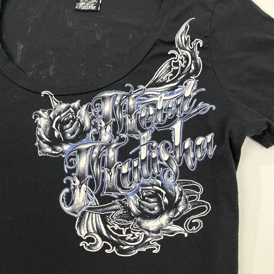 Metal Mulisha VINTAGE Metal Mulisha Shirt Womens M Black Skull Roses Grunge Emo Cyber Punk Shirt Size M / US 6-8 / IT 42-44 - 4 Thumbnail