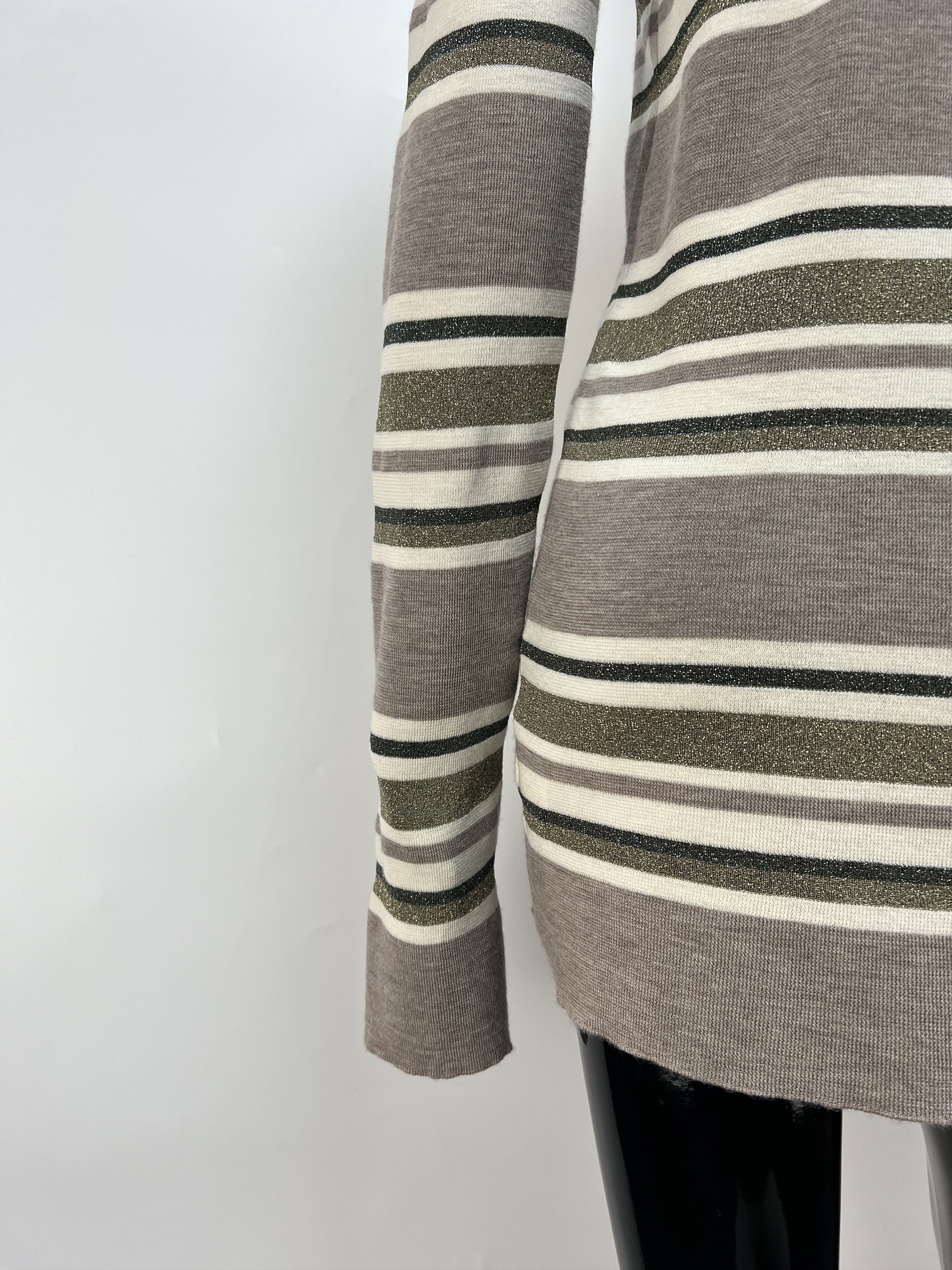 Brunello Cucinelli Brunello Cucinelli Wool Cashmere Striped V-Neck Sweater Size L / US 10 / IT 46 - 12 Thumbnail