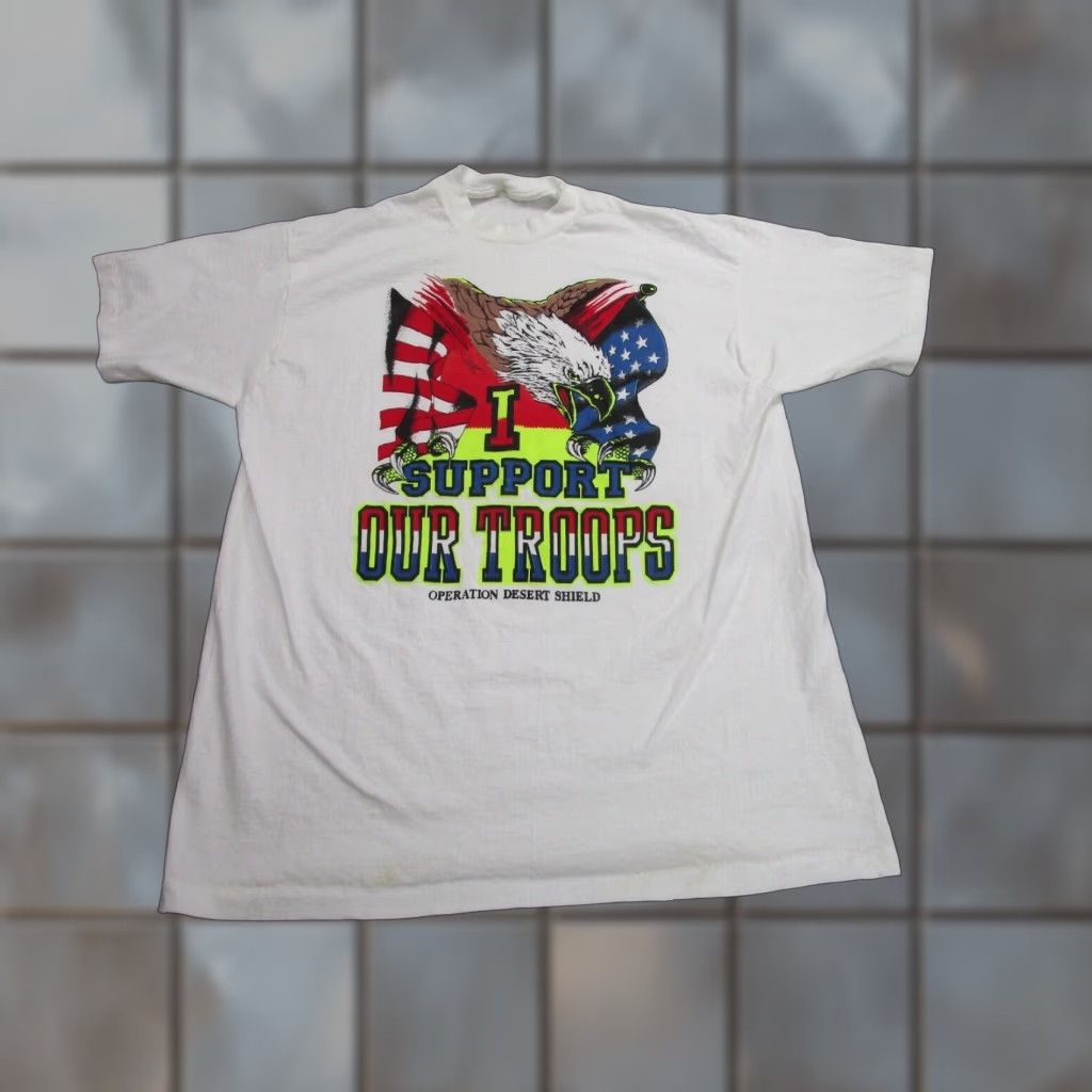 Hanes VINTAGE Hanes Military Shirt Mens XL Operation Desert Shield 90s Short Sleeve Crew Neck T-Shirt White Blackprints Vintage 90s Mens Size US XL / EU 56 / 4 - 1 Thumbnail
