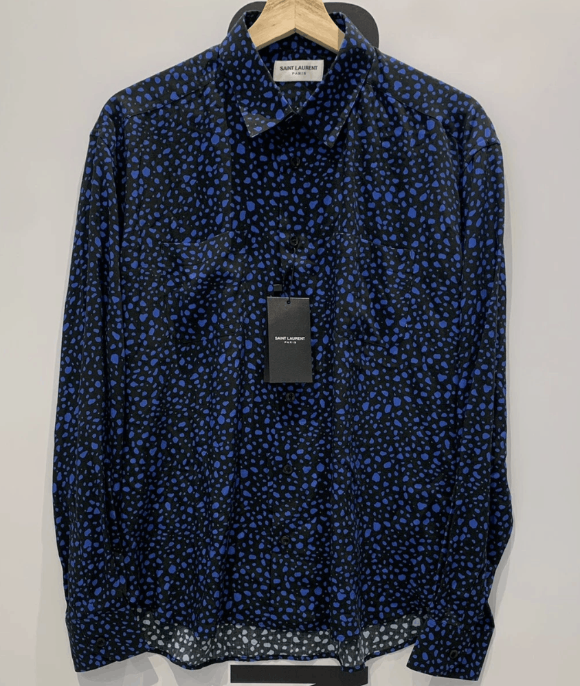 Saint Laurent Paris o1s1wg111224 Polka Dot-Print Silk Shirt in Blue/Black Size US M / EU 48-50 / 2 - 1 Thumbnail