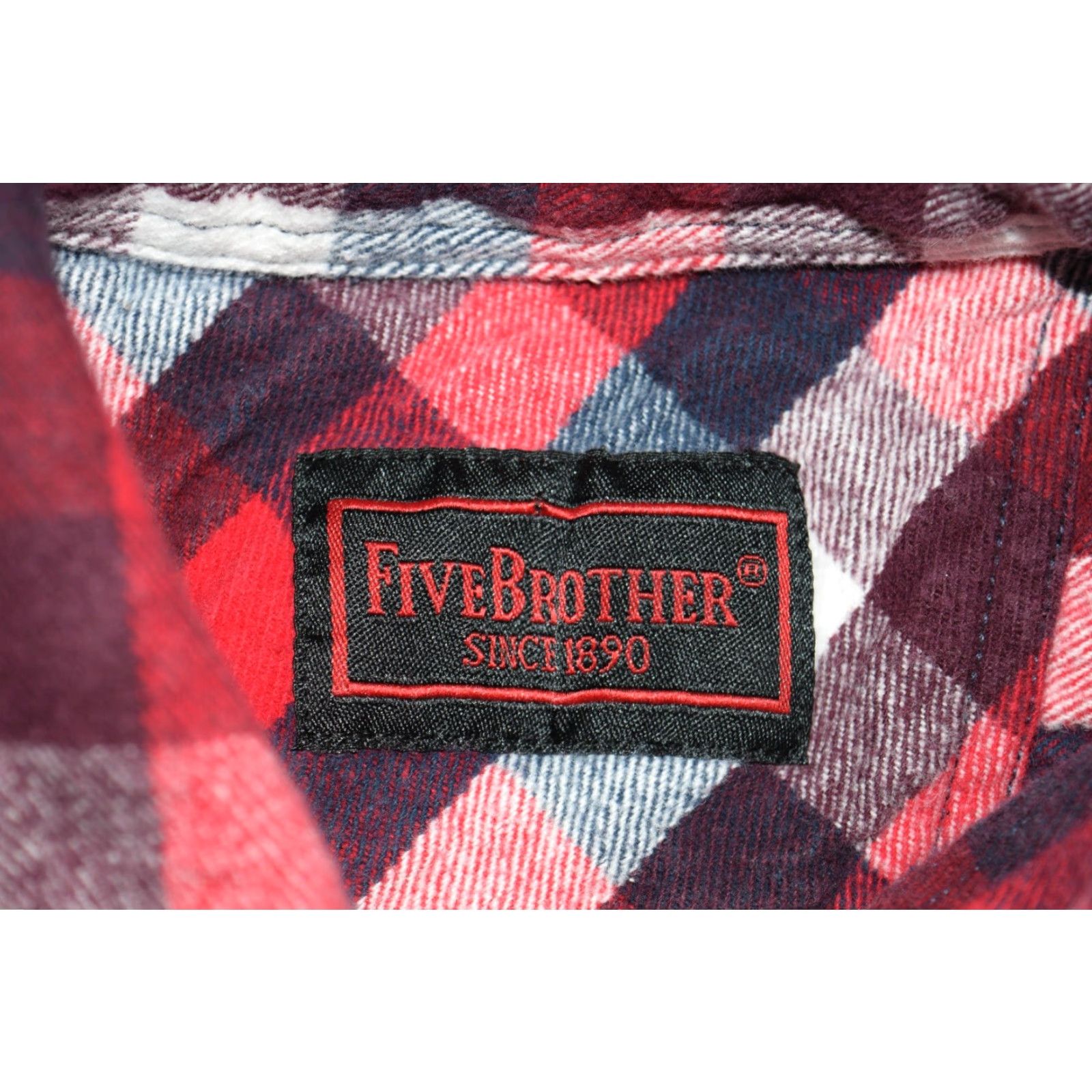 Vintage FIVE BROTHER HEAVYWEIGHT PLAID FLANNEL SHIRT BUTTON-UP RED WHITE BLUE LT MENS Size US L / EU 52-54 / 3 - 4 Thumbnail
