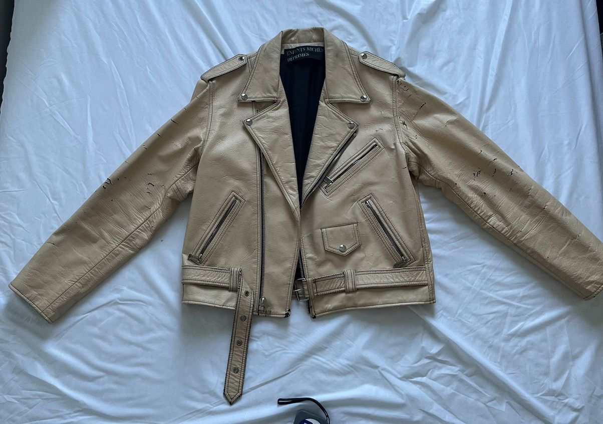 Enfants Riches Deprimes Enfants Riches Deprimes Cream Painted Leather Jacket Size US M / EU 48-50 / 2 - 1 Thumbnail