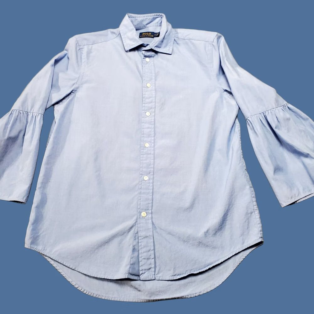 Polo Ralph Lauren Polo Ralph Lauren Shirt Womens 4 Blue Long Bell Sleeves Cotton Button Up Size S / US 4 / IT 40 - 1 Thumbnail