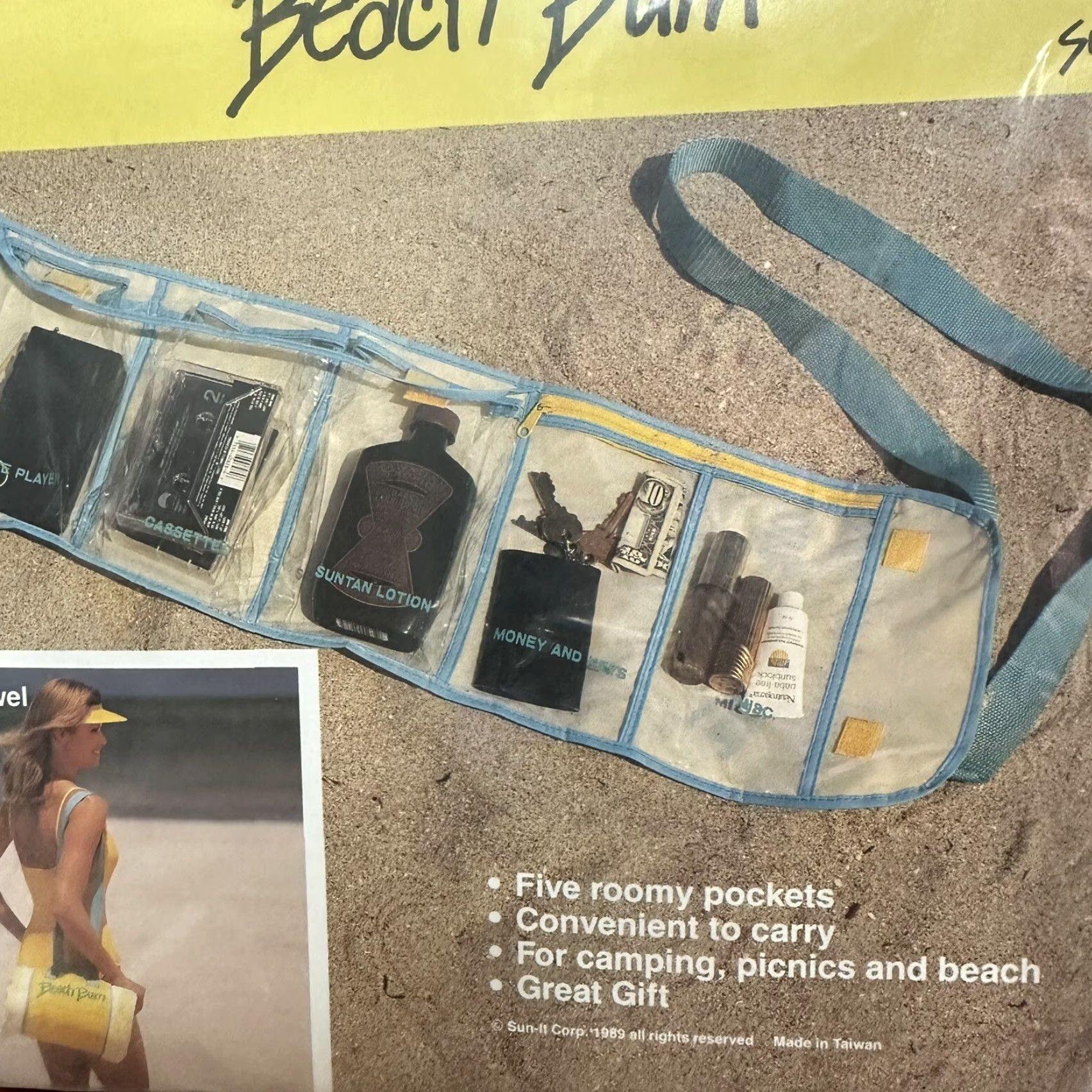 Vintage VINTAGE Beach Bum Sling Bag Pouch Towel Holder Nylon Tote Beach Pool NEW NOS Beach Bum Bag Nylon Tote Sling Bag for Adults Unisex 1980s Size ONE SIZE - 3 Thumbnail