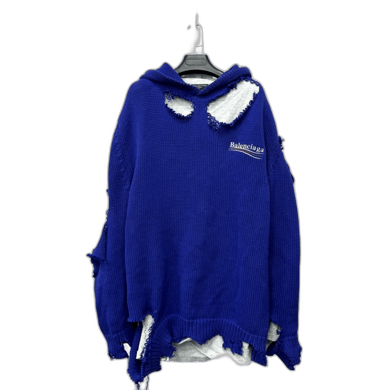 Balenciaga Balenciaga Blue Distressed Hoodie Sweater Size US XS / EU 42 / 0 - 1 Thumbnail