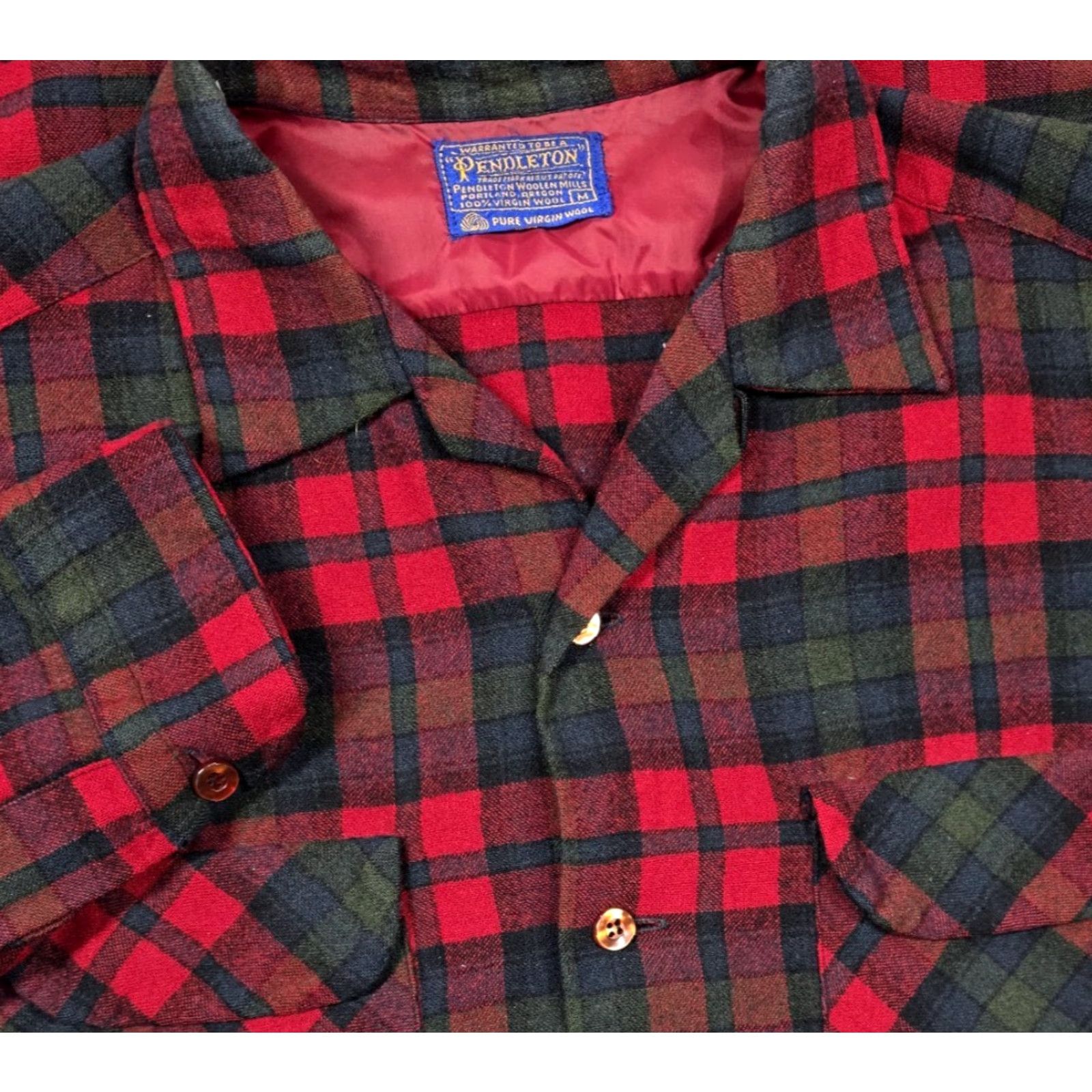 Pendleton VTG Pendleton Board Shirt Plaid Wool Flap Pockets Loop Collar Men's M Camp Shirt Size US M / EU 48-50 / 2 - 2 Thumbnail