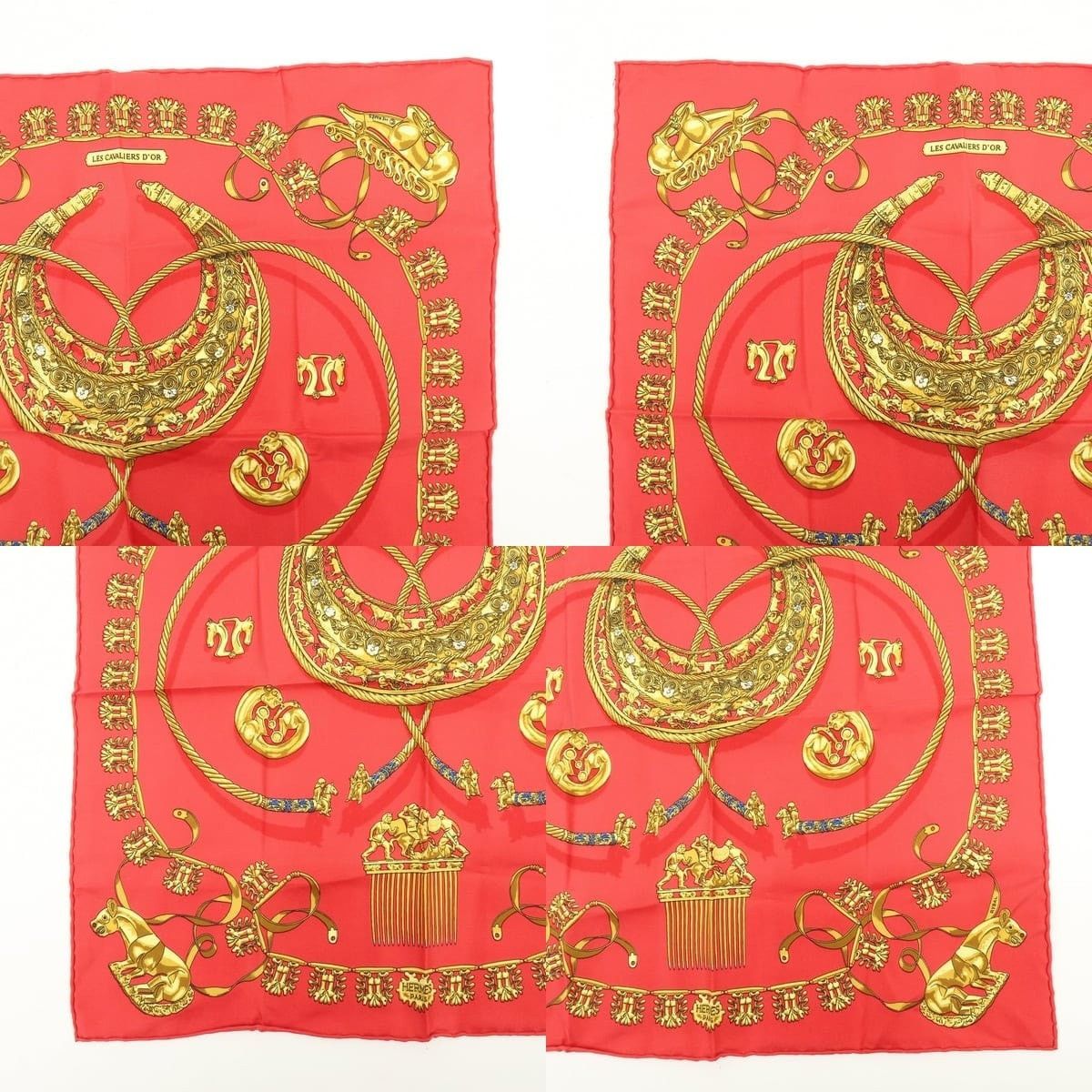 Hermes Hermes Carre 40 Les Cavaliers d'Or Silk Scarf Red Size ONE SIZE - 3 Thumbnail