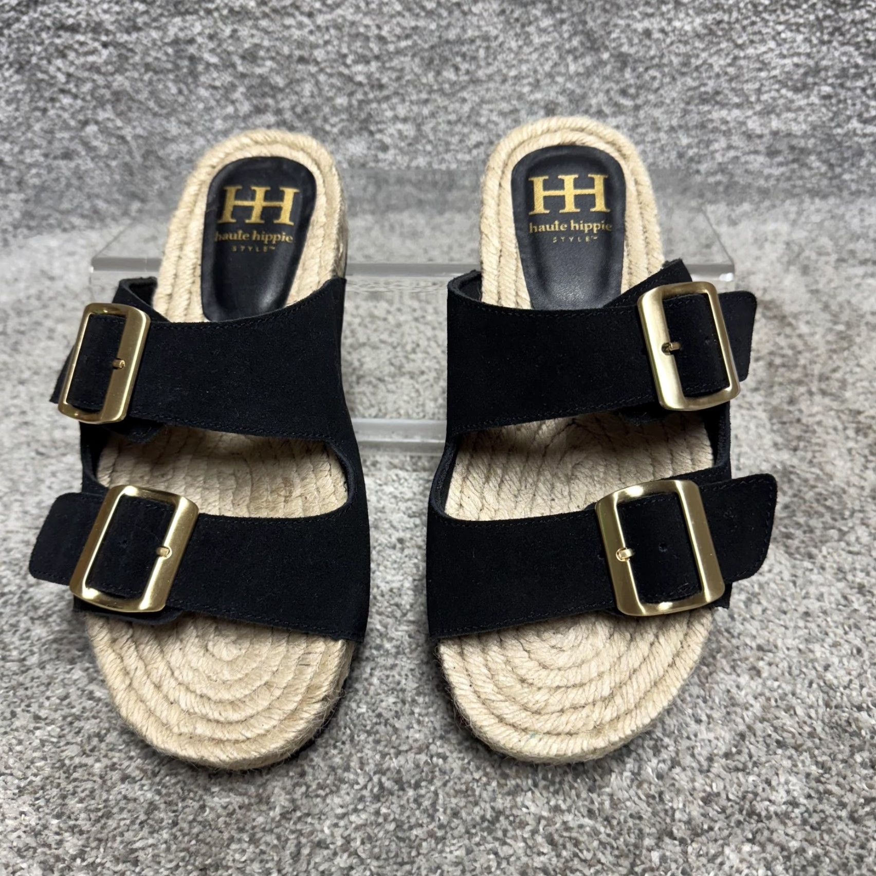 Haute Hippie Haute Hippie Womens Sandals Black 6.5 M Double Buckle Espadrille Slidess Size US 7 / IT 37 - 3 Thumbnail