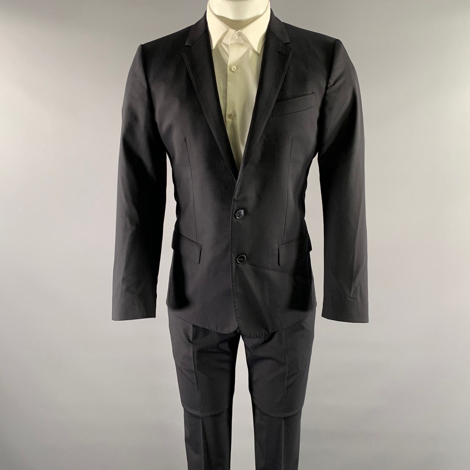 Dolce & Gabbana DOLCE & GABBANA 38 Navy Wool Blend Notch Lapel Slim Fit Suit Size 38S - 1 Thumbnail