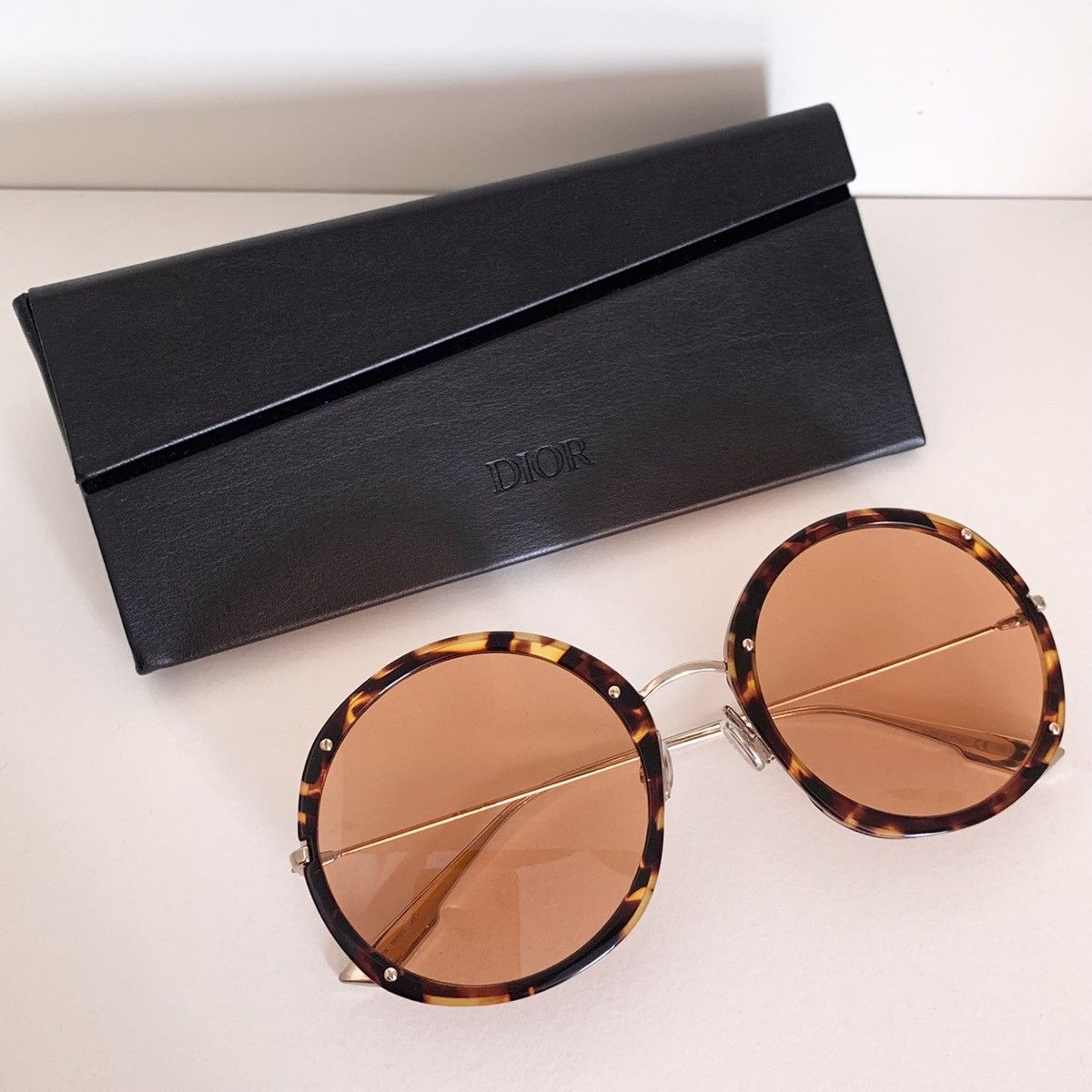 Dior large round amber sunglasses