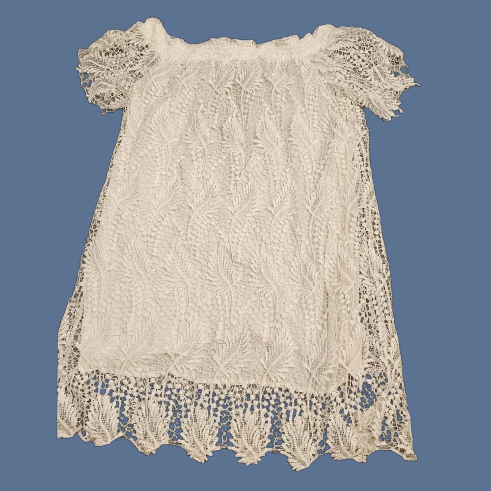 ASTR The Label ASTR the Label Shirt Womens Large Ivory Lace Off Shoulder Scalloped Flutter Sleeve Floral Lined ALD41768-003 Size L / US 10 / IT 46 - 1 Thumbnail