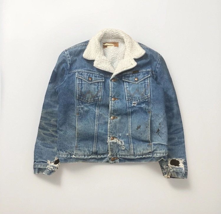 Vintage × Wrangler Faded Distressed Wrangler Sherpa Denim Jacket Size US M / EU 48-50 / 2 - 1 Thumbnail