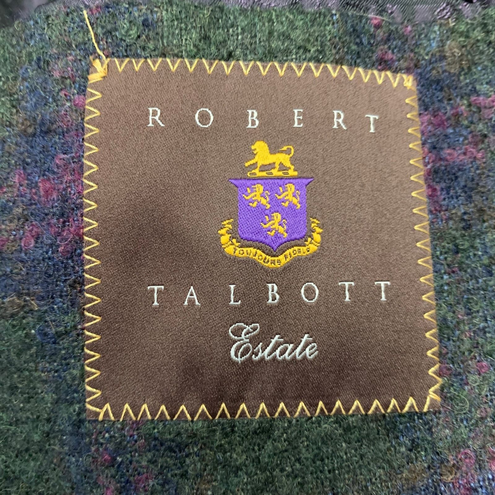 Robert Talbott 42 Regular Green Purple Plaid Alpaca Wool Sport Coat Size 42R - 6 Thumbnail