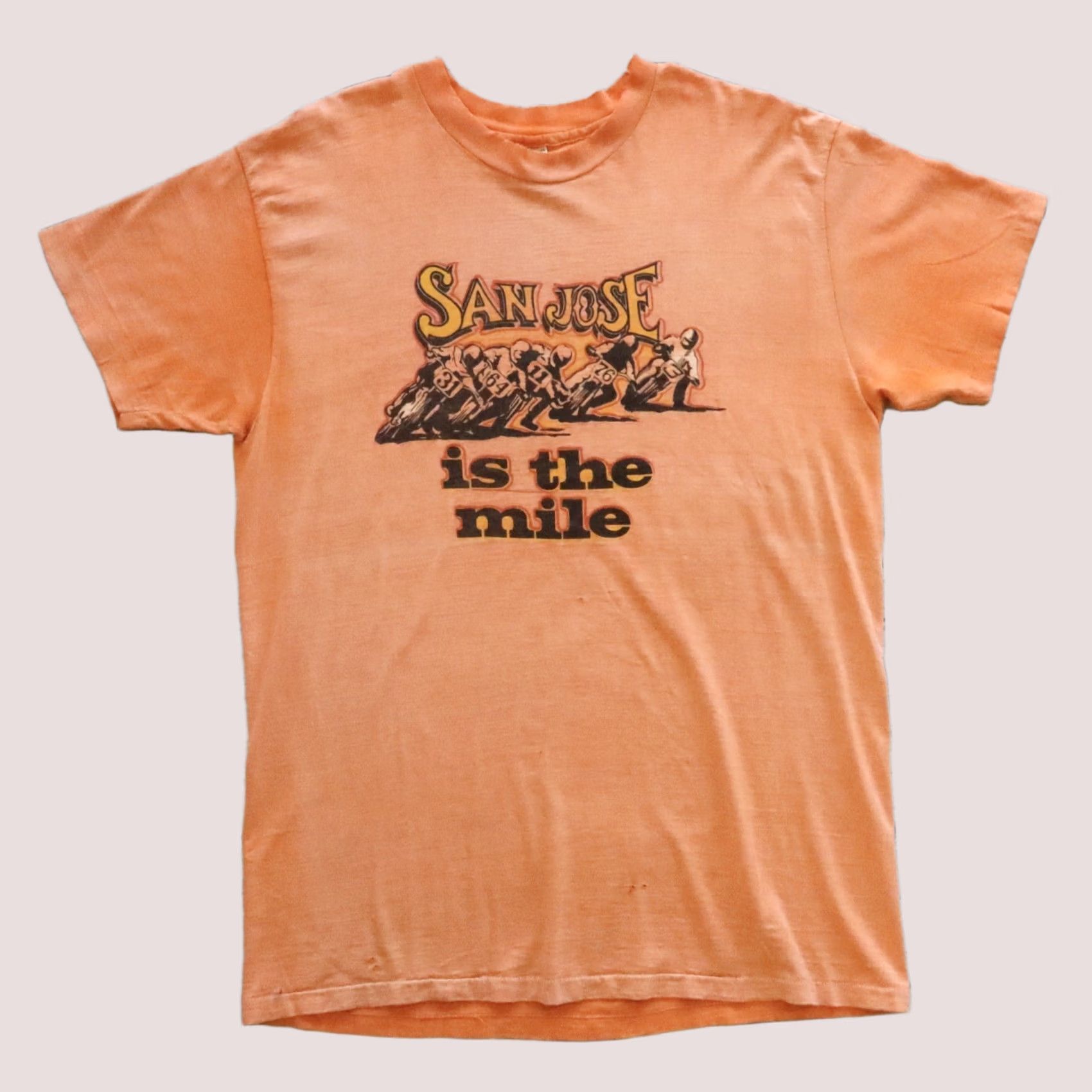 Hanes VINTAGE Hanes T-Shirt XL Orange San Jose is the Mile Motorcycle Made in USA 70s Mens Shirt Size US XL / EU 56 / 4 - 1 Thumbnail