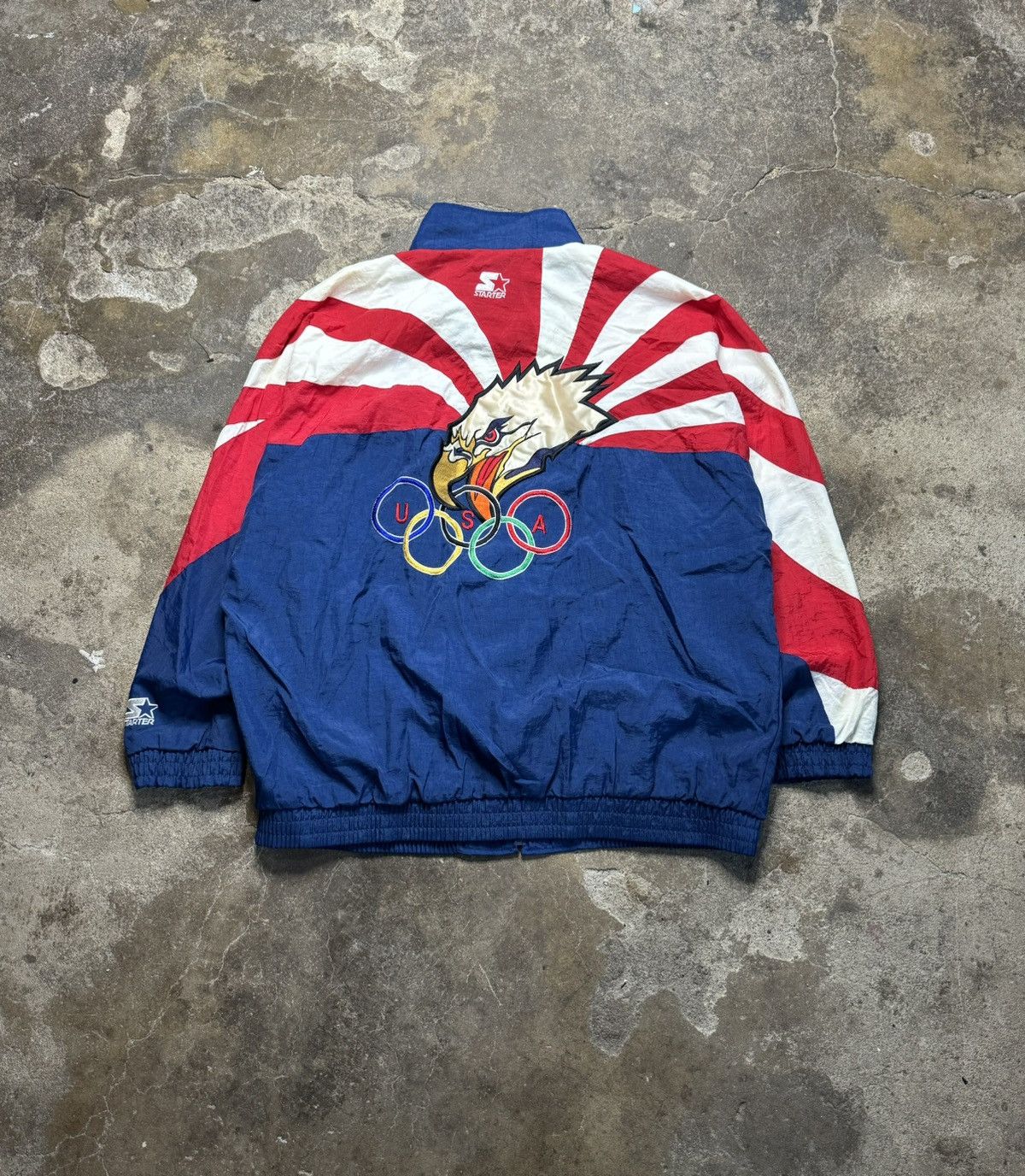 Image of Starter Jacket 90's Usa Olympics Nylon Sweatshirt in Blue, Men's (Size 2XL)