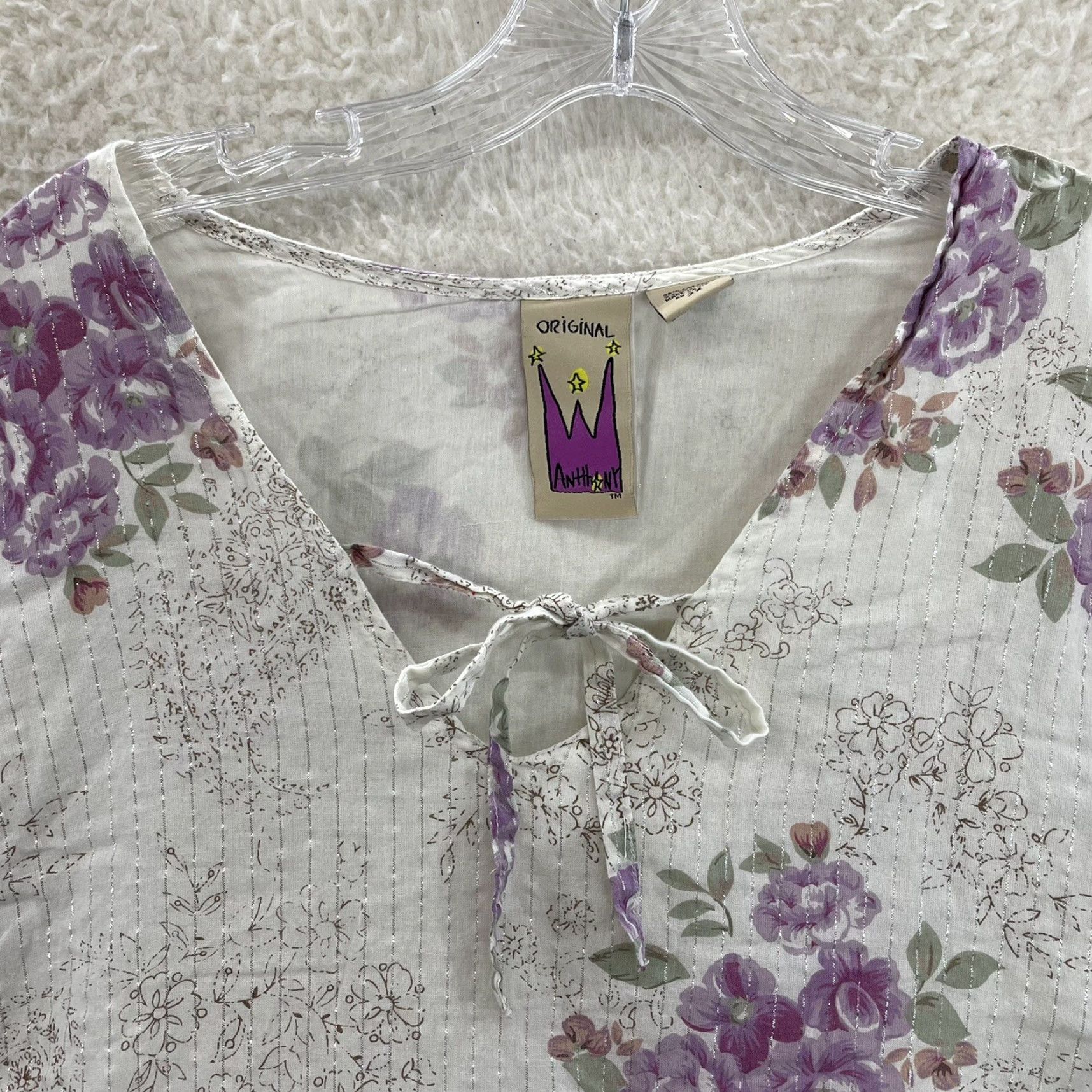 Vintage VINTAGE Y2K Anthony Shirt 2X Plus White Purple Floral Boho Bohemian Fairy Grunge Mens Size XXL / US 16-18 / IT 52-54 - 3 Thumbnail