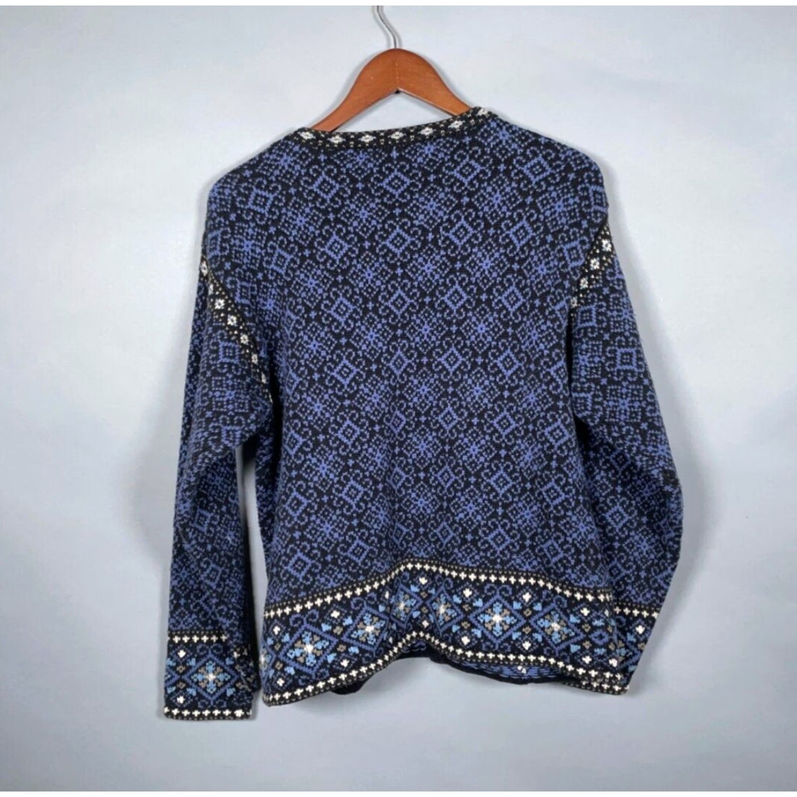 Vintage VINTAGE Nomadic Traders Women's Sweater Cardigan Size Medium Blue Geometric Pattern Casual Retro Knit Fall Winter Size M / US 6-8 / IT 42-44 - 3 Thumbnail