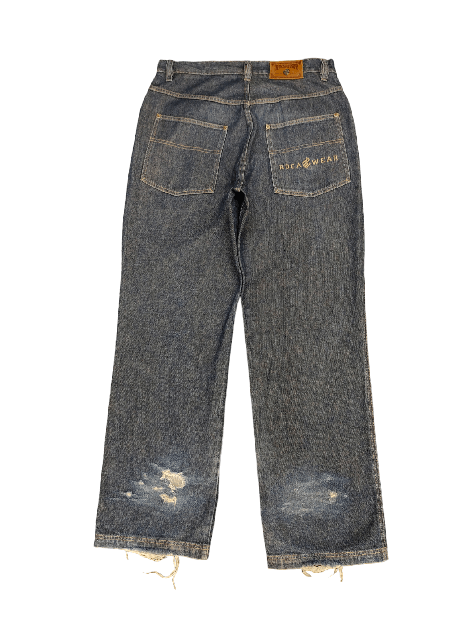 Rocawear Rocawear Distress Embroidered Wide Leg Denim Y2k Baggy Jean Size US 35 - 2 Thumbnail