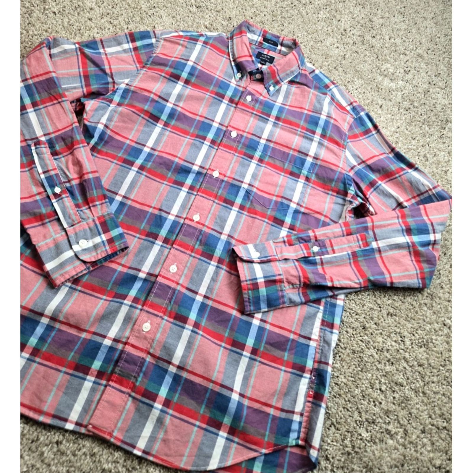 J.Crew J.CREW Shirt Mens Large Red Plaid Slim Fit Long Sleeve Cotton Button Up Size US L / EU 52-54 / 3 - 2 Thumbnail