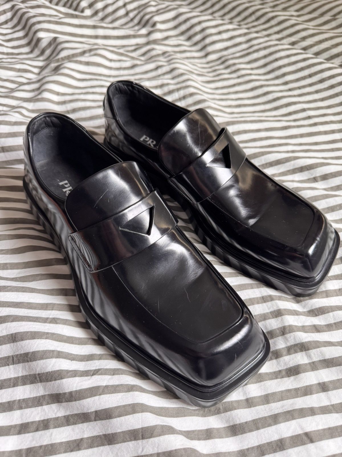 Prada Prada Triangle Patch Slip On Brushed Leather Loafers Size US 8.5 / EU 41-42 - 1 Thumbnail